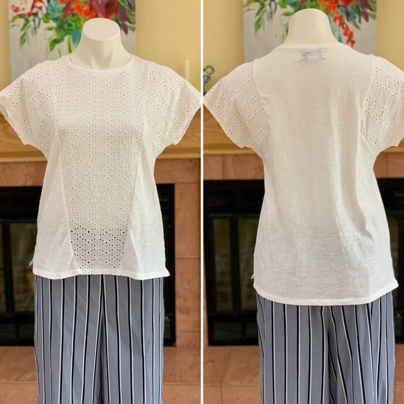 Liz Claiborne White Eyelet Trim Top Size Small - Picture 5 of 10